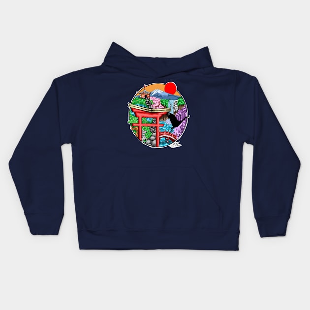 Japanese Garden Kids Hoodie by SamuelMcCrackenArtworks